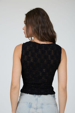 Sheer Crochet Knit Top - Black