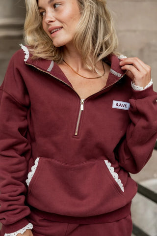 *Ampersand Ave* Comfort Zone HalfZip - Maroon Lace