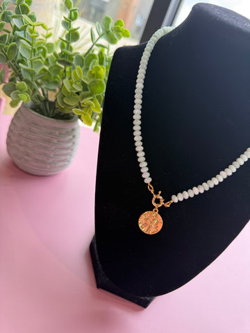 Poolside Necklace - Seafoam+Rose Coin Charm