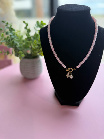 Poolside Necklace - Bubblegum+Butterfly/Pearl Charms