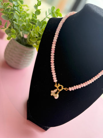Poolside Necklace - Bubblegum+Butterfly/Pearl Charms