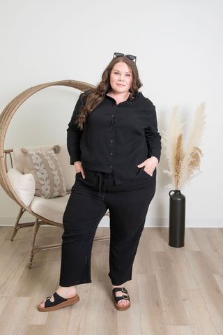 { DEX } Muslin Button Up - Black