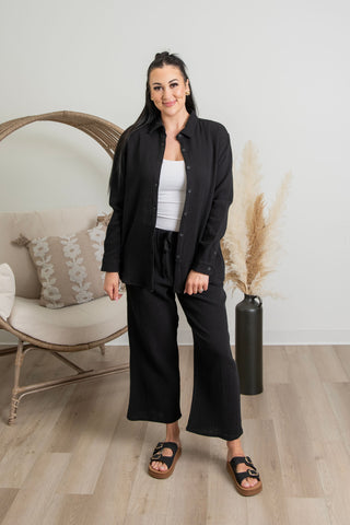 { DEX } Muslin Button Up - Black
