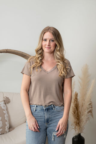 { DEX } Lace Trim Waffle Tee