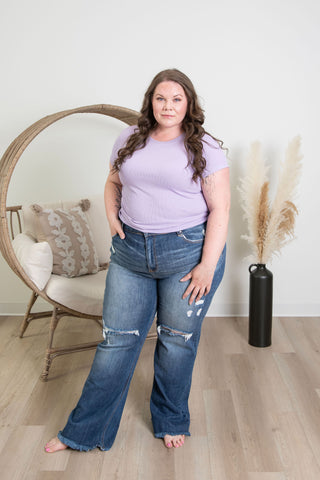 ~ Brunette ~ Basic Ribbed Tee - Lavender
