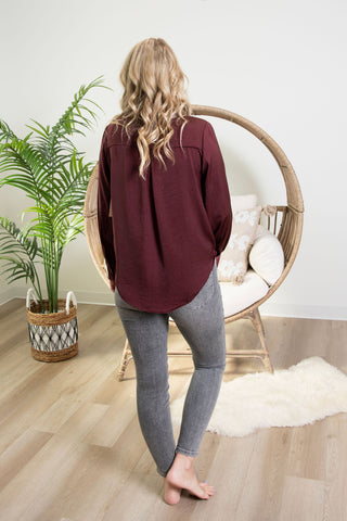 { DEX } Textured Blouse - Wine