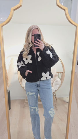 Cozy Blooms Sherpa Jacket - White