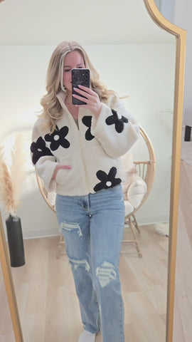 Cozy Blooms Sherpa Jacket - White